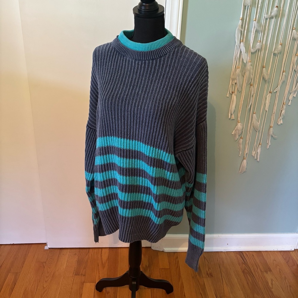 Vintage Michael Gerald Teal Striped Men's Sweater